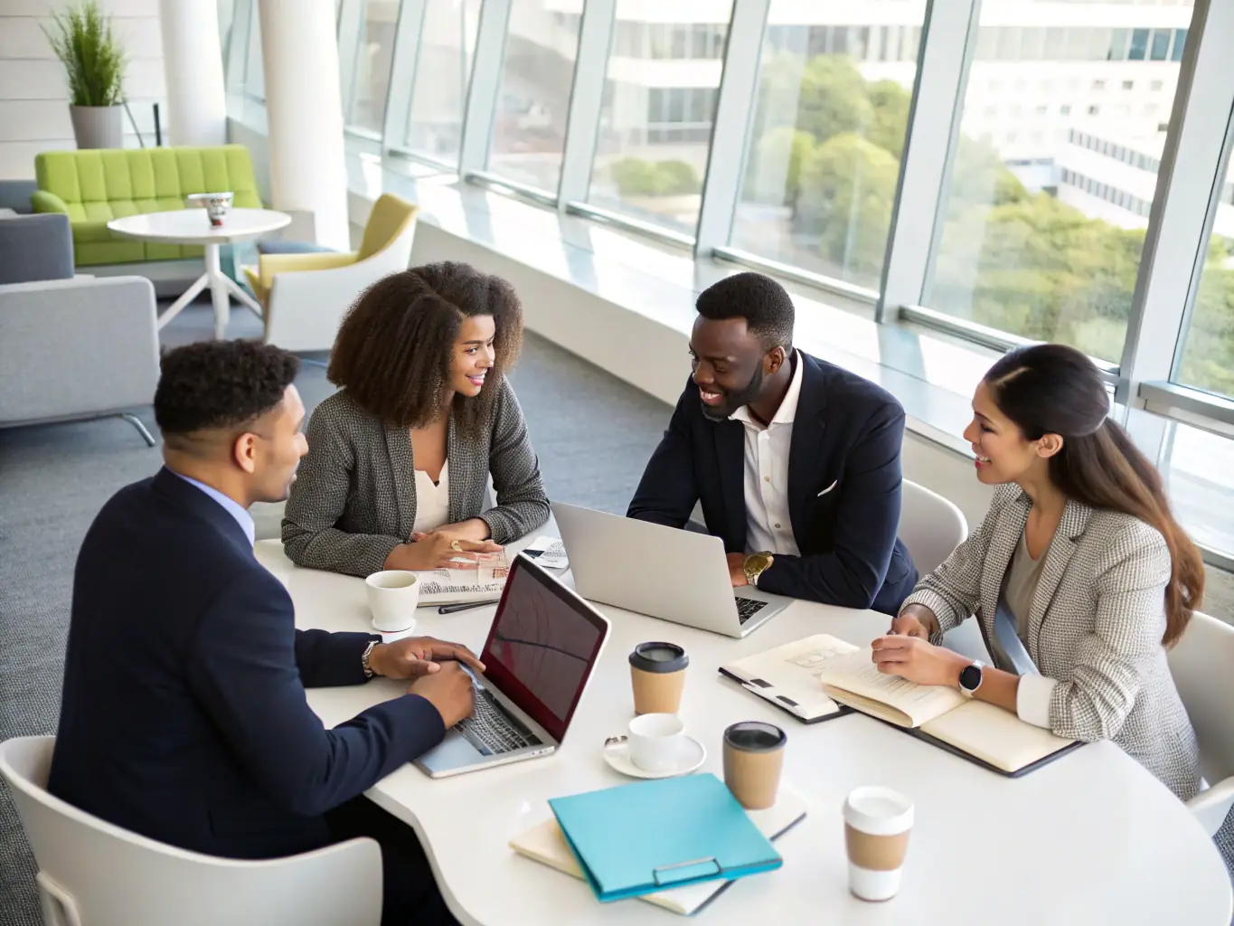 A team of South African professionals working together in a modern office, brainstorming ideas and collaborating on a project with open communication and mutual respect.